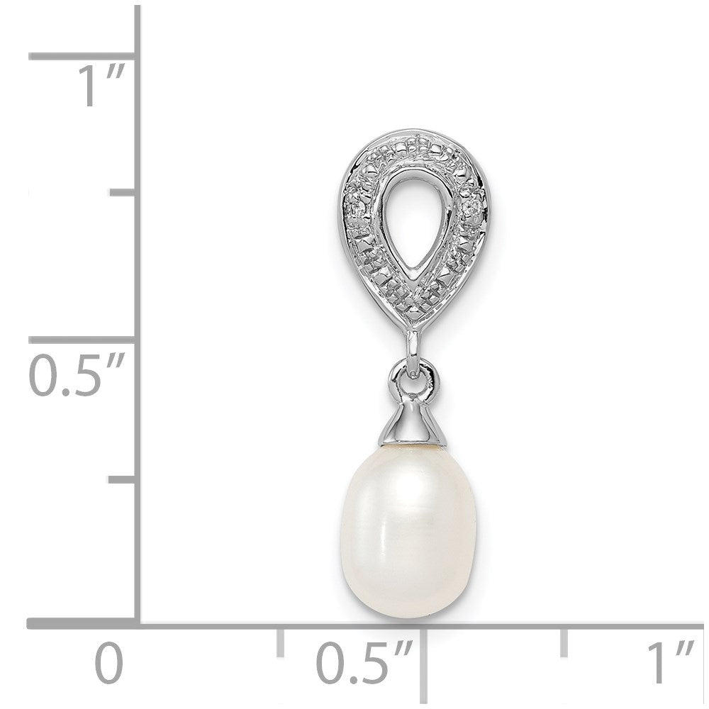 Sterling Silver Rhodium Plated Diamond FW Cultured Pearl Chain Slide
