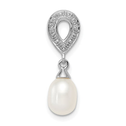 Sterling Silver Rhodium Plated Diamond FW Cultured Pearl Chain Slide