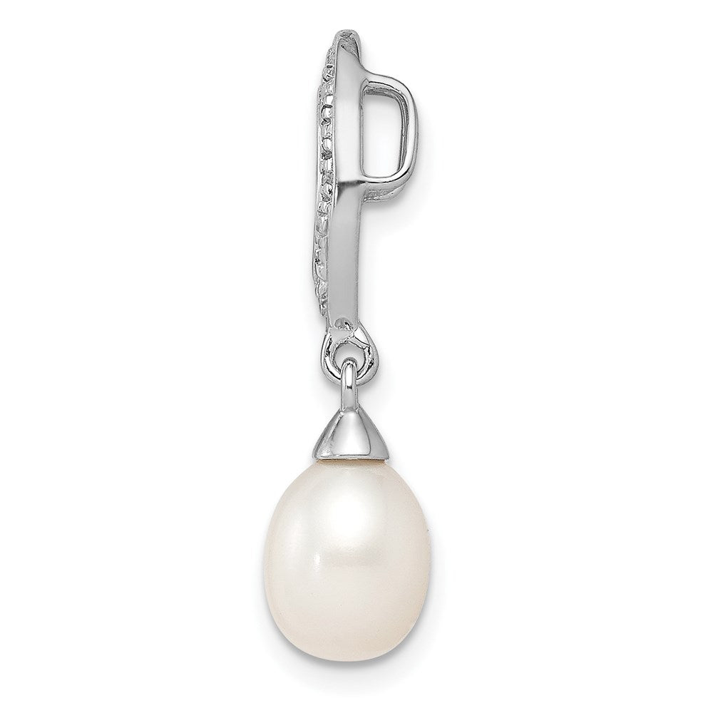 Sterling Silver Rhodium Plated Diamond u0026 FW Cultured Pearl Chain Slide