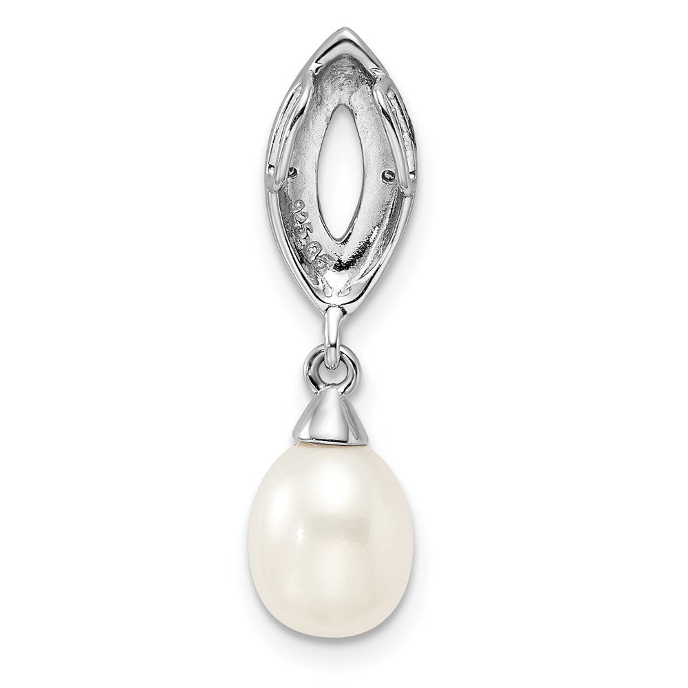 Sterling Silver Rhodium Plated Diamond u0026 FW Cultured Pearl Chain Slide