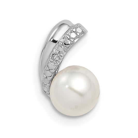 Sterling Silver Rhod Plated Diamond and FWC Pearl Chain Slide