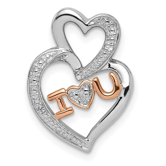 Sterling Silver Rhodium Diamonds Rose Gold Plated I HEART U Pendant