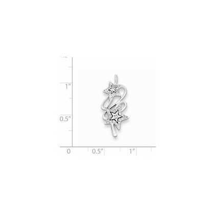 Sterling Silver Rhodium Plated Diamond Double Star Pendant
