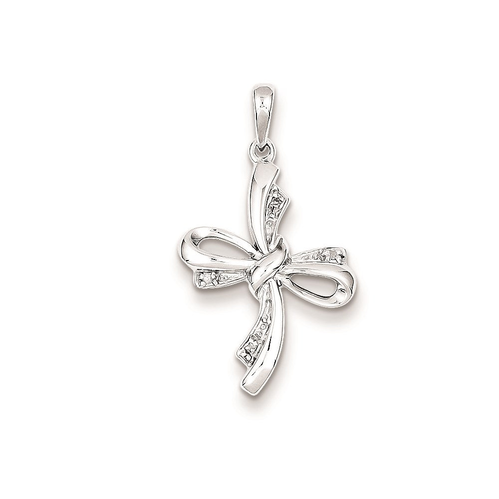 Sterling Silver Rhodium Plated Diamond Cross Pendant