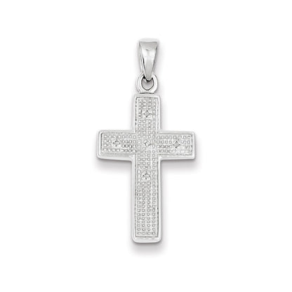 Sterling Silver Rhodium Plated Diamond Cross Pendant