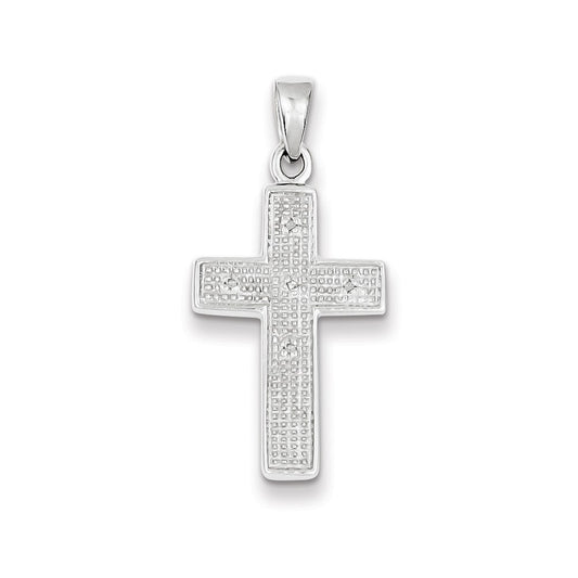 Sterling Silver Rhodium Plated Diamond Cross Pendant