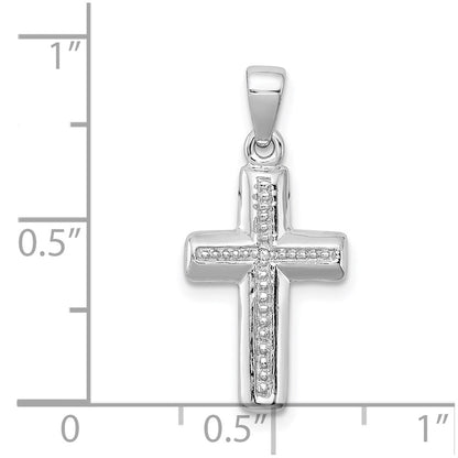 Sterling Silver Rhodium Plated Diamond Cross Pendant