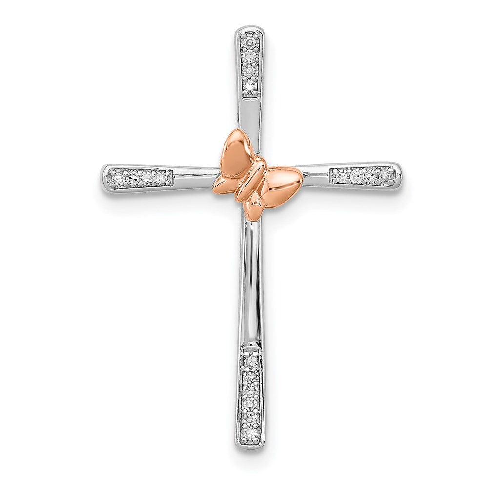 SS u0026 14k True Two-tone Rose Gold Butterfly Diamond Cross Pendant