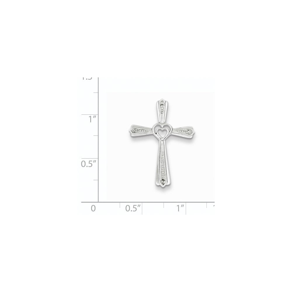 Sterling Silver Rhodium Plated Diamond Cross Pendant