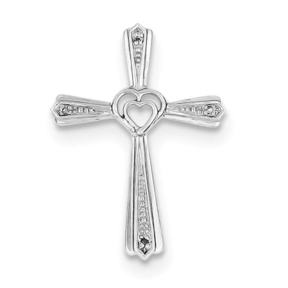 Sterling Silver Rhodium Plated Diamond Cross Pendant