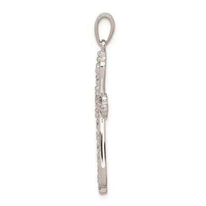 Sterling Silver Rhodium Plated Diamond Cross Pendant