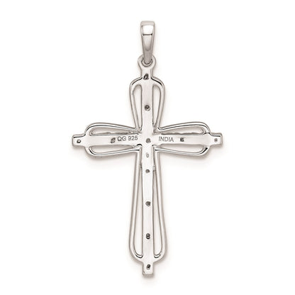Sterling Silver Rhodium Plated Diamond Cross Pendant
