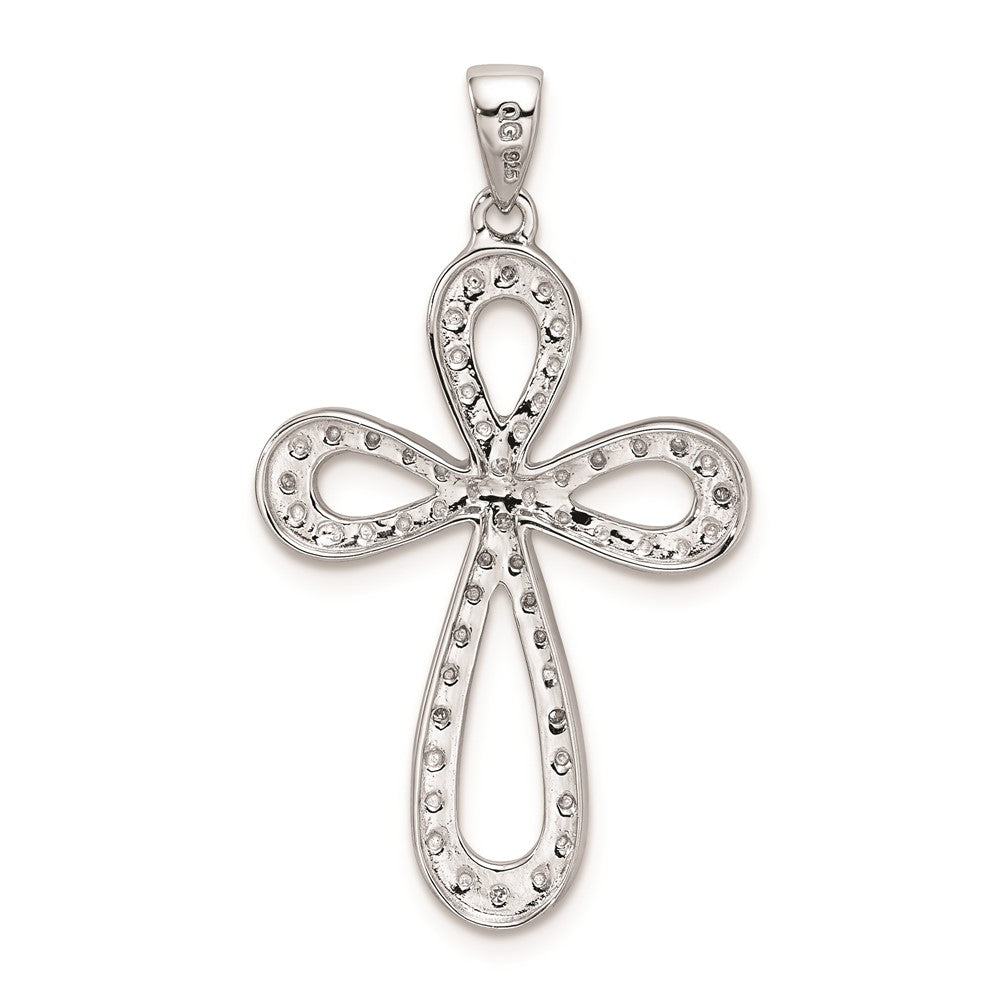 Sterling Silver Rhodium Plated Diamond Cross Pendant