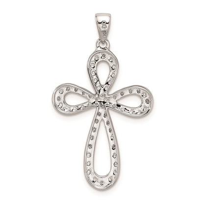 Sterling Silver Rhodium Plated Diamond Cross Pendant