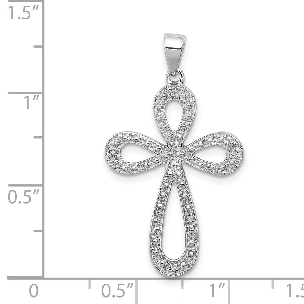 Sterling Silver Rhodium Plated Diamond Cross Pendant