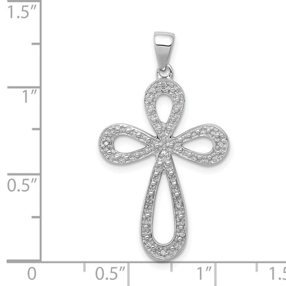 Sterling Silver Rhodium Plated Diamond Cross Pendant