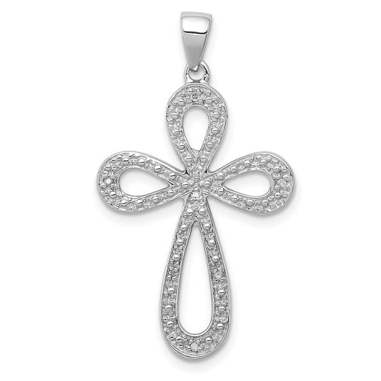 Sterling Silver Rhodium Plated Diamond Cross Pendant