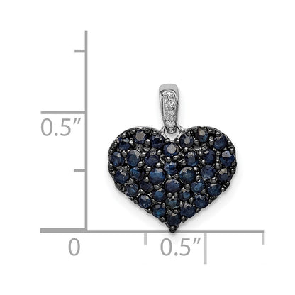 Sterling Silver Rhodium Diamond u0026 Sapphire Heart Pendant