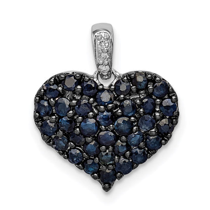 Sterling Silver Rhodium Diamond u0026 Sapphire Heart Pendant