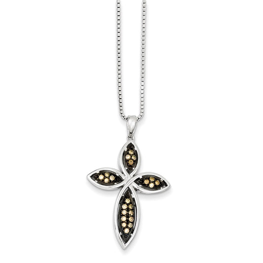 Sterling Silver Champagne Diamond Cross Pendant