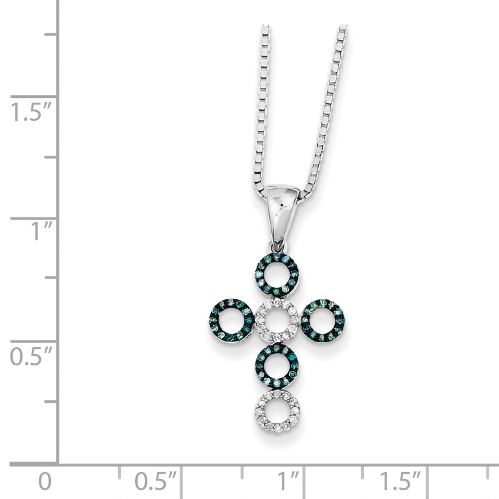 Sterling Silver Rhodium Plated Blue and White Cross Pendant