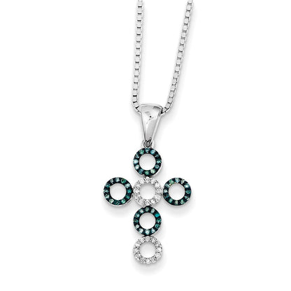 Sterling Silver Rhodium Plated Blue and White Cross Pendant