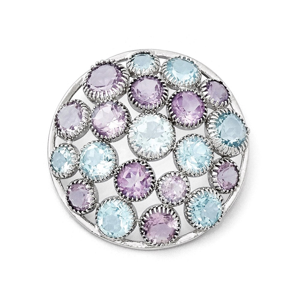 Sterling Silver Rhodium Plated Blue Topaz u0026 Amethyst Slide Pendant