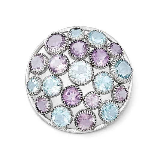 Sterling Silver Rhodium Plated Blue Topaz u0026 Amethyst Slide Pendant