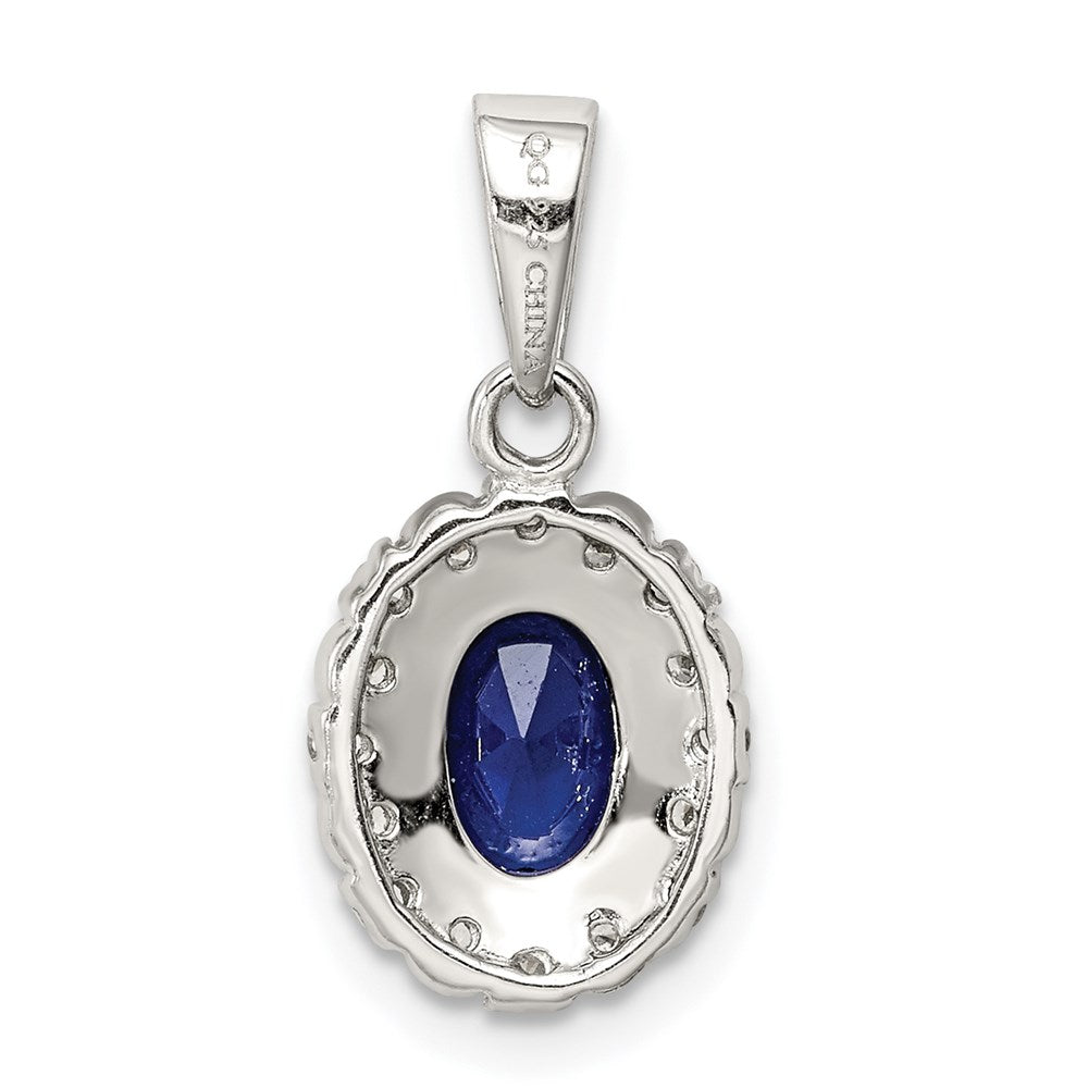 Sterling Silver RH-plated Polished CZ u0026 Created Sapphire Oval Halo Pendant
