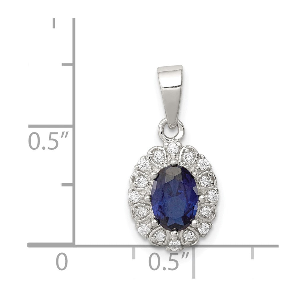 Sterling Silver RH-plated Polished CZ u0026 Created Sapphire Oval Halo Pendant