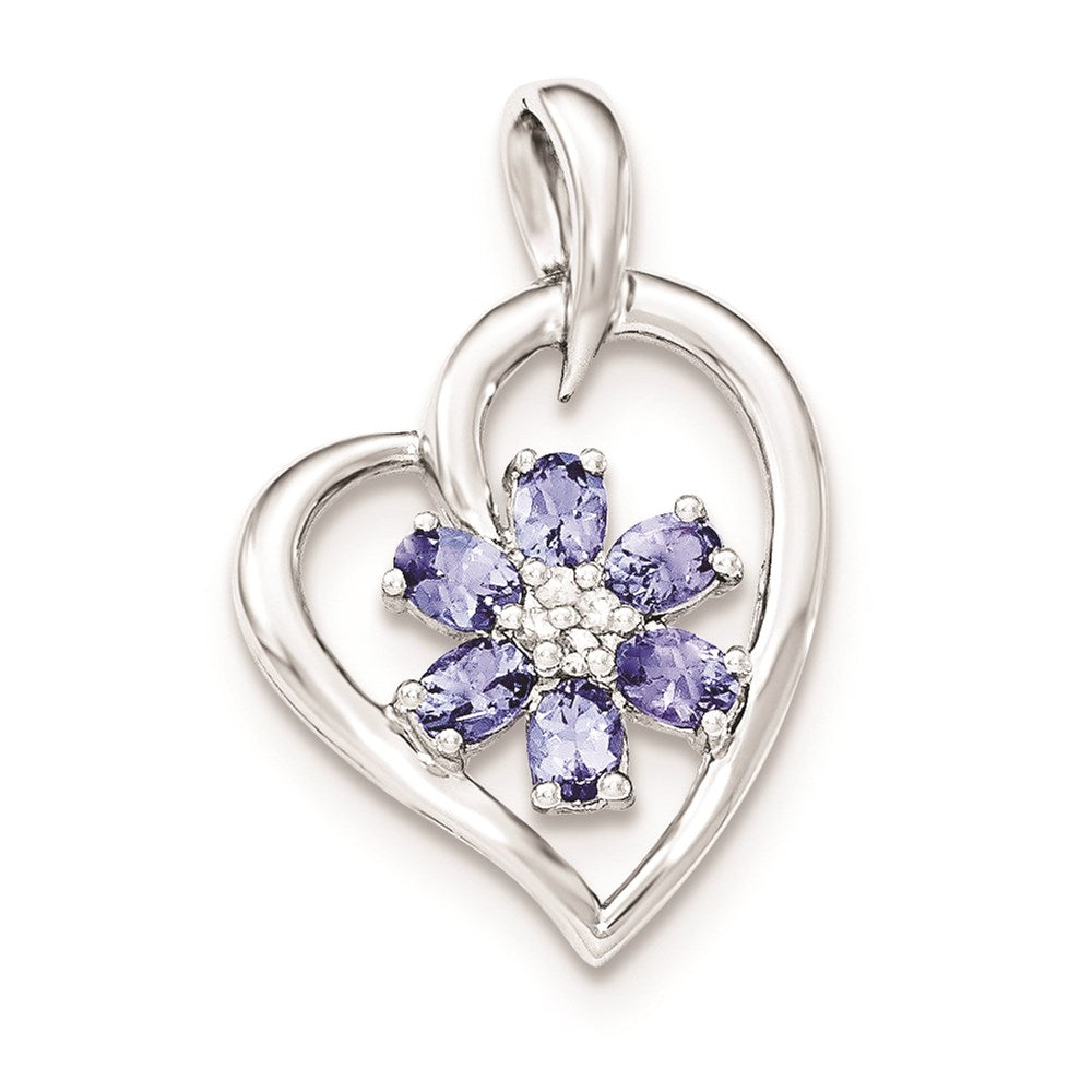 Sterling Silver Heart Tanzanite Flower u0026 White Sapphire Pendant