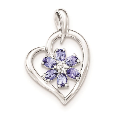 Sterling Silver Heart Tanzanite Flower u0026 White Sapphire Pendant