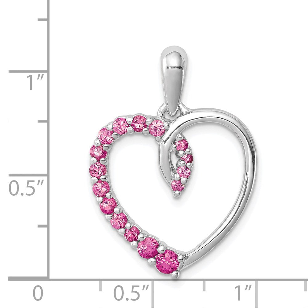 Sterling Silver Rhodium-plated Created Pink Sapphire Heart Pendant