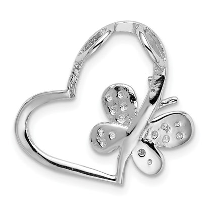 Sterling Silver Rhodium u0026 Diamond Butterfly Heart Chain Slide