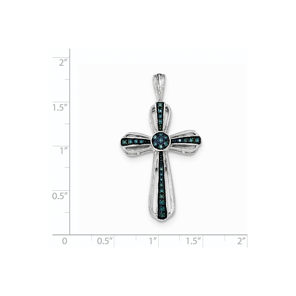 Sterling Silver Blue Diamond Cross Pendant