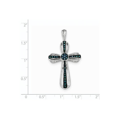 Sterling Silver Blue Diamond Cross Pendant