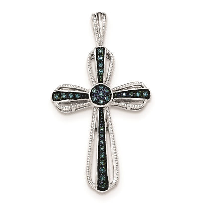 Sterling Silver Blue Diamond Cross Pendant