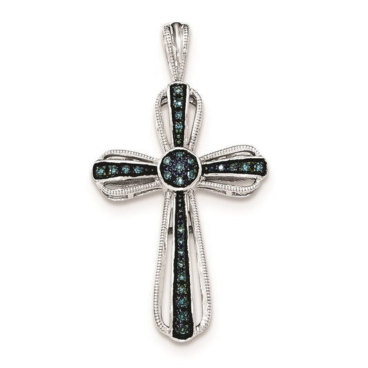 Sterling Silver Blue Diamond Cross Pendant