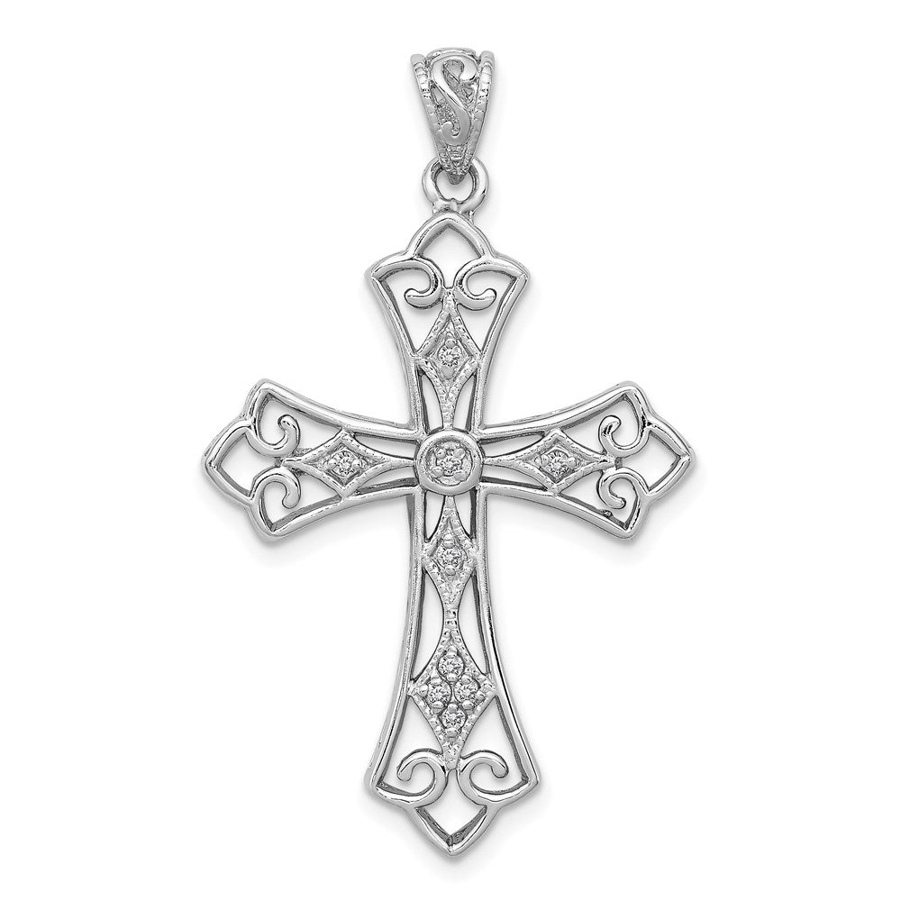 Sterling Silver Rhodium u0026 Diamond Filigree Cross Pendant