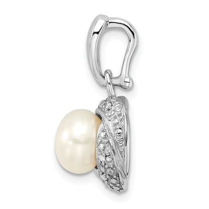 Sterling Silver Rhodium-plated w/Diamond u0026 FWC Pearl Pendant