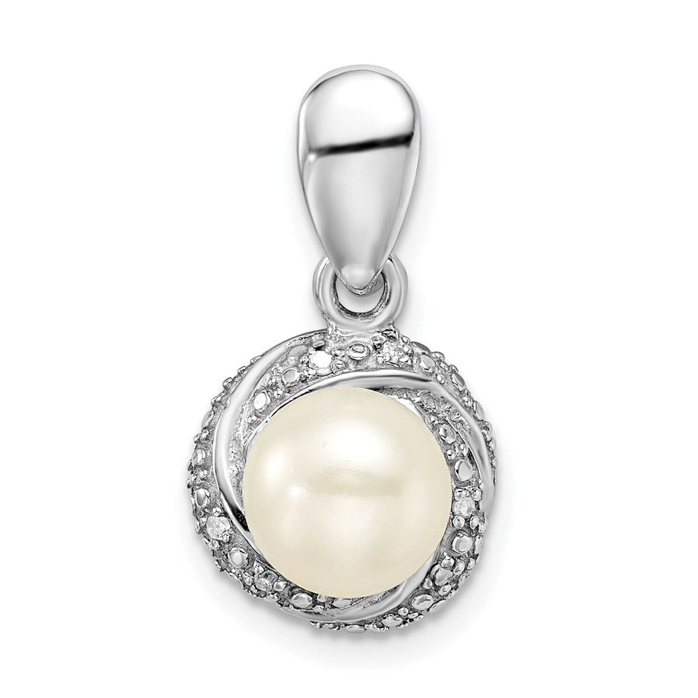 Sterling Silver Rhodium-plated w/Diamond u0026 FWC Pearl Pendant