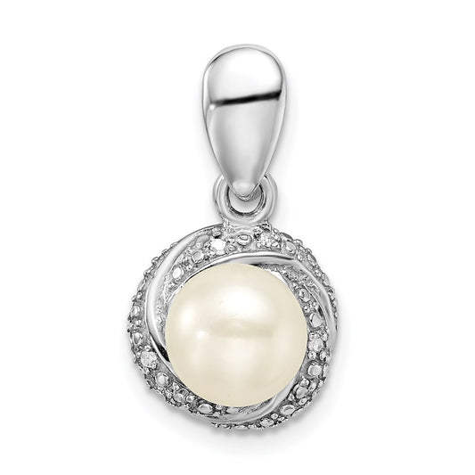 Sterling Silver Rhodium-plated w/Diamond u0026 FWC Pearl Pendant