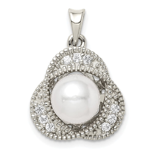 Sterling Silver Freshwater Cultured Pearl u0026 White Topaz Pendant