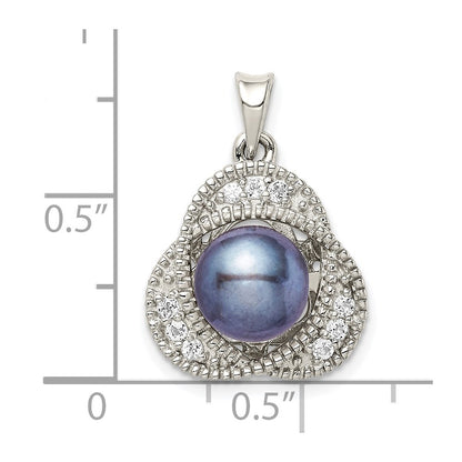 Sterling Silver Black Freshwater Cultured Pearl and White Topaz Pendant