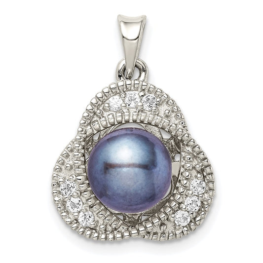 Sterling Silver Black Freshwater Cultured Pearl and White Topaz Pendant
