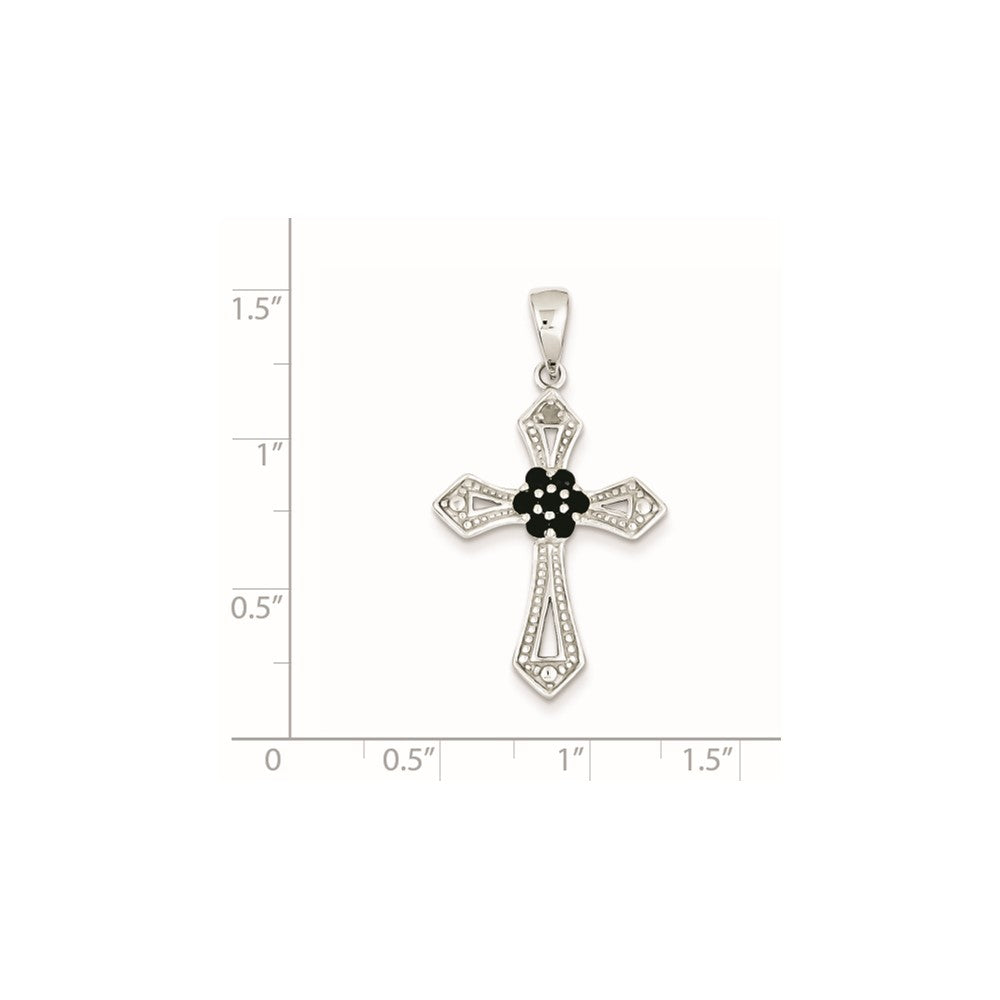 Sterling Silver Black CZ Diamond Accent Cross Pendant