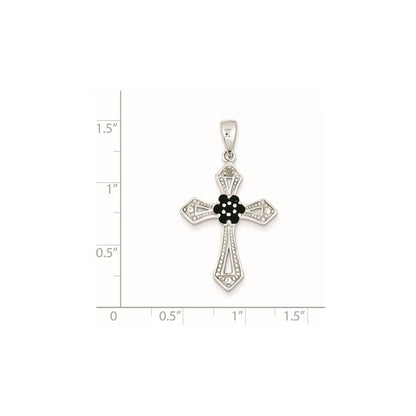 Sterling Silver Black CZ Diamond Accent Cross Pendant
