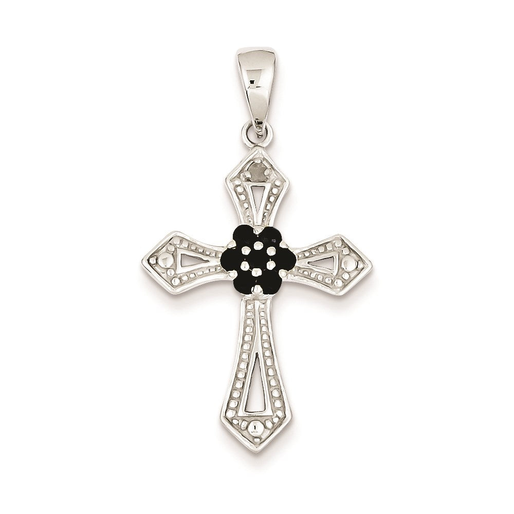 Sterling Silver Black CZ Diamond Accent Cross Pendant