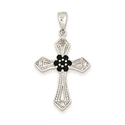 Sterling Silver Black CZ Diamond Accent Cross Pendant