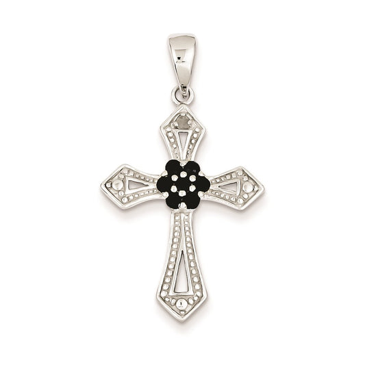 Sterling Silver Black CZ Diamond Accent Cross Pendant